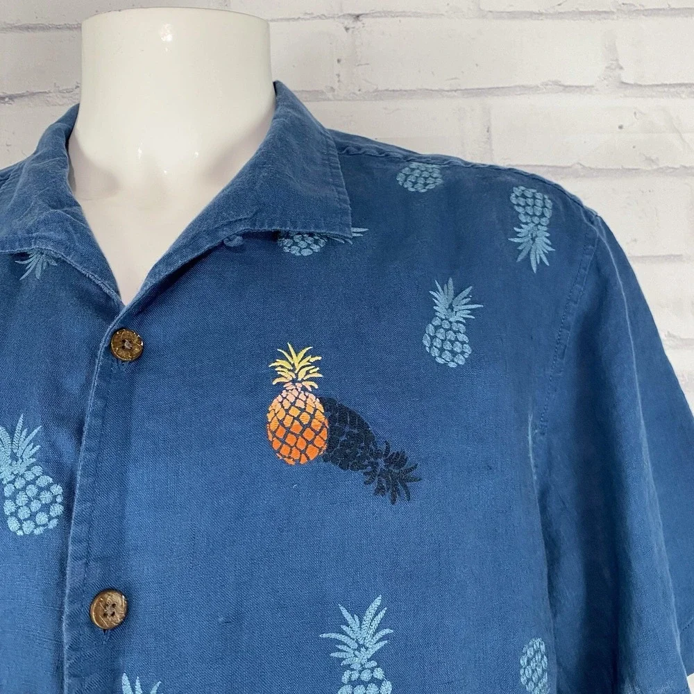 Tommy Bahama Shirt Men's Size XL‎ Linen Button Up Hawaiian Floral Pineapples - Picture 3 of 15